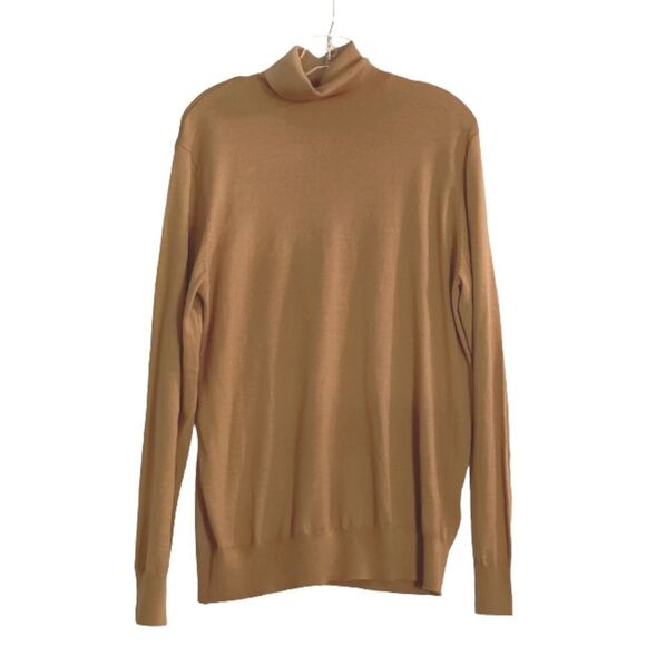 New Merino Wool Tan Men's Turtle Neck Sweater L - Picture 2 of 4